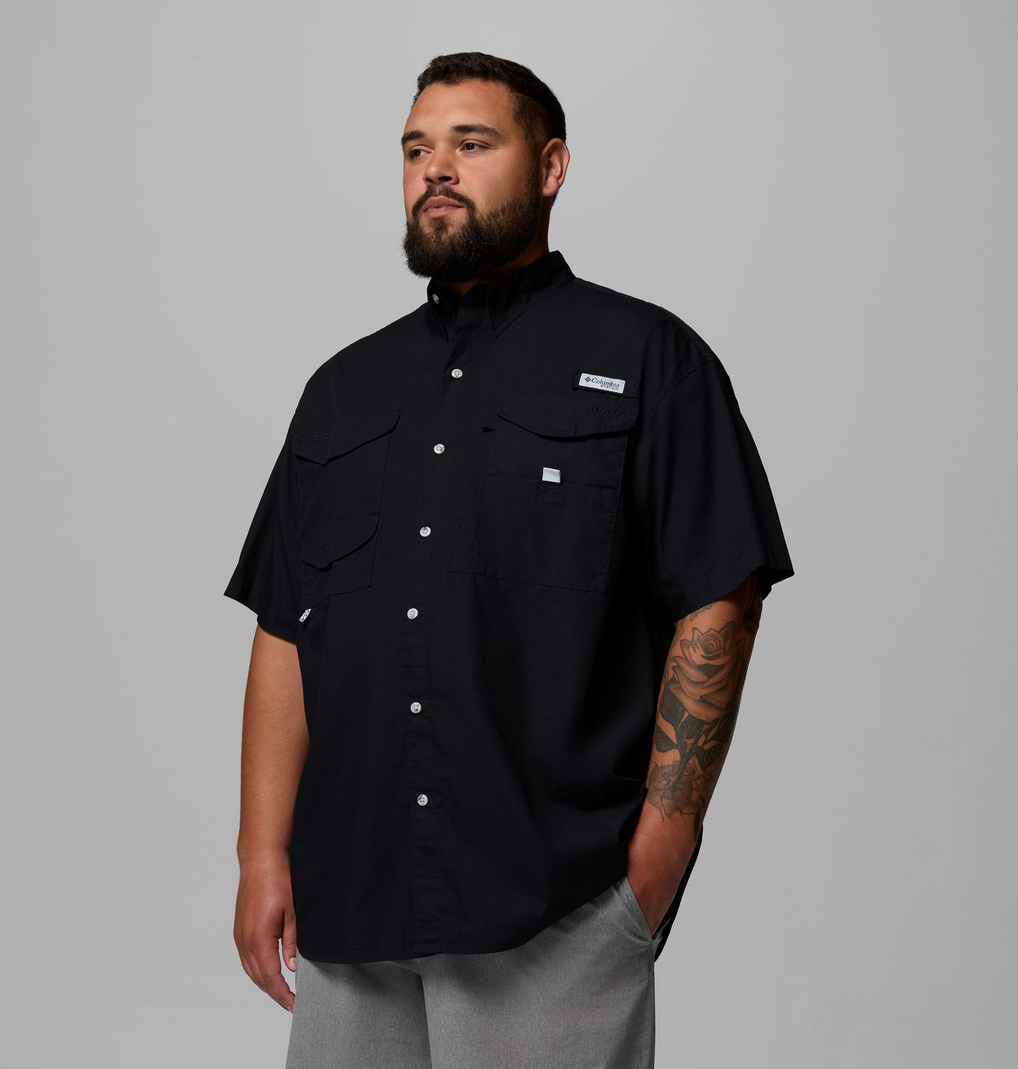 Мужская рубашка Columbia PFG Bonehead Short Sleeve Shirt - Big, цвет: Чёрный — фото 3