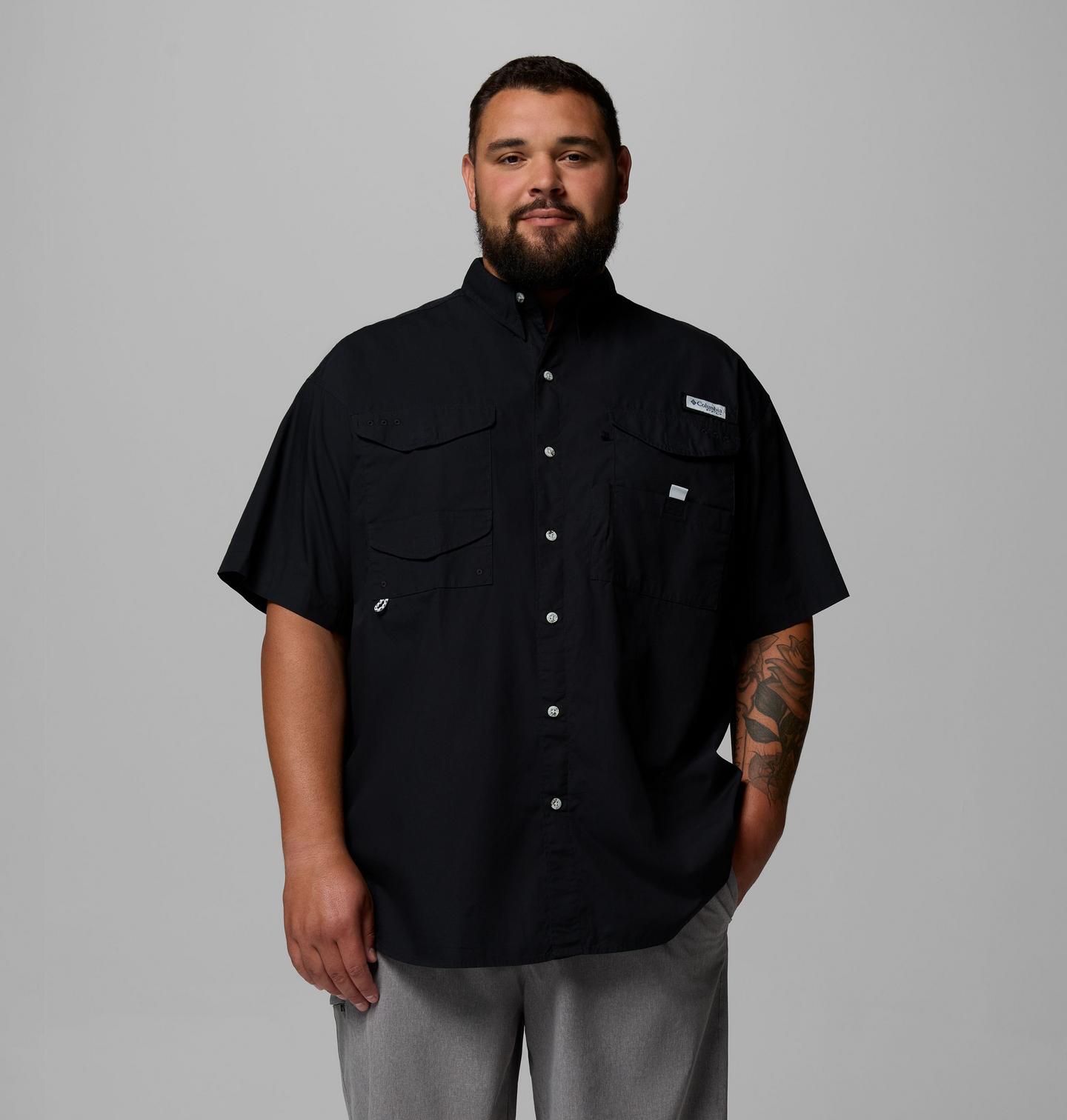Мужская рубашка Columbia PFG Bonehead Short Sleeve Shirt - Big, цвет: Чёрный — фото 1