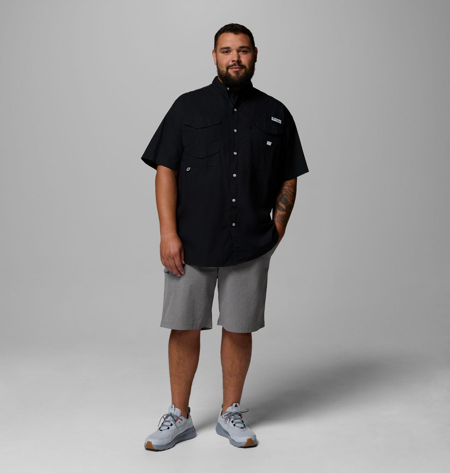 Мужская рубашка Columbia PFG Bonehead Short Sleeve Shirt - Big, цвет: Чёрный — фото 2