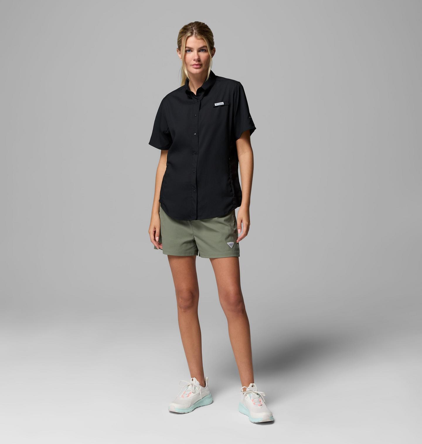 Женская рубашка Columbia PFG Tamiami II Short Sleeve, цвет: Чёрный — фото 2