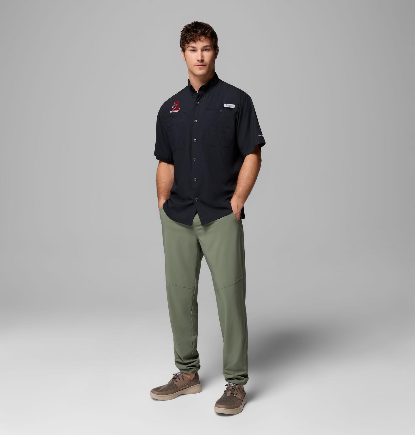 Мужская рубашка Columbia Collegiate PFG Tamiami Short Sleeve Shirt - Alabama, цвет: Чёрный — фото 2