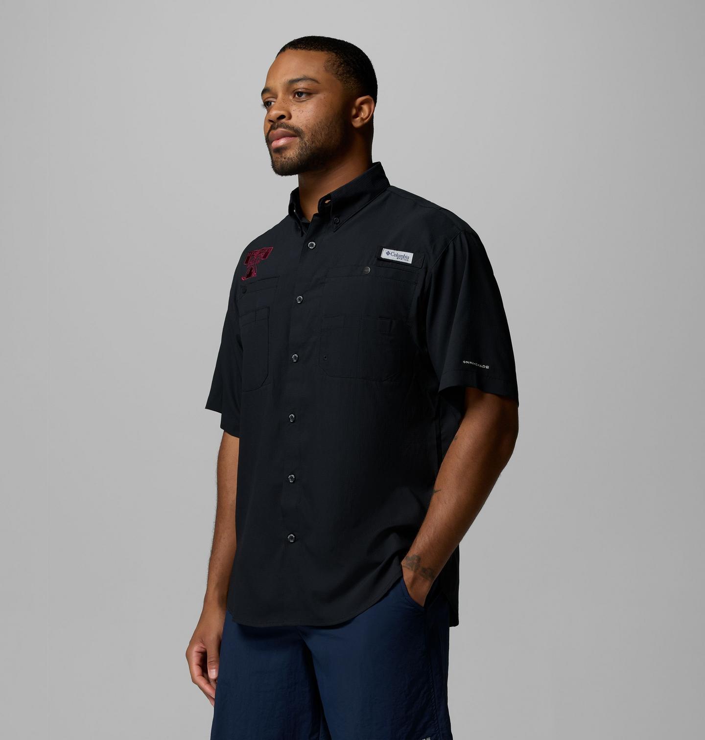 Мужская рубашка Columbia Collegiate PFG Tamiami Short Sleeve Shirt - Texas A&M, цвет: Чёрный — фото 4