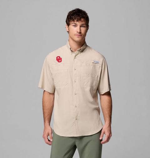 Мужская рубашка Columbia Collegiate PFG Tamiami Short Sleeve - Oklahoma, цвет: Серо-бежевый