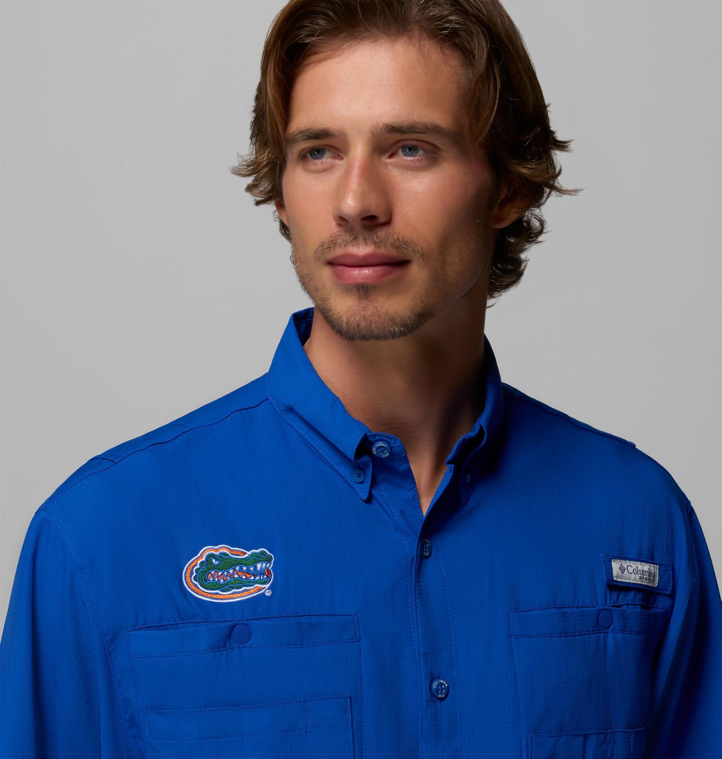 Мужская рубашка Columbia Collegiate PFG Tamiami Short Sleeve Shirt - Florida, цвет: Fla - Azul — фото 4