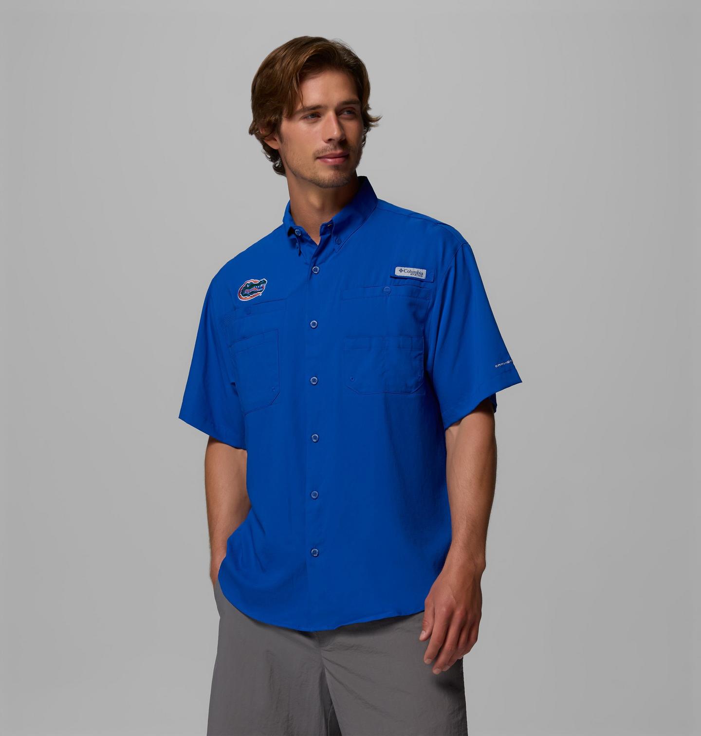 Мужская рубашка Columbia Collegiate PFG Tamiami Short Sleeve Shirt - Florida, цвет: Fla - Azul — фото 1