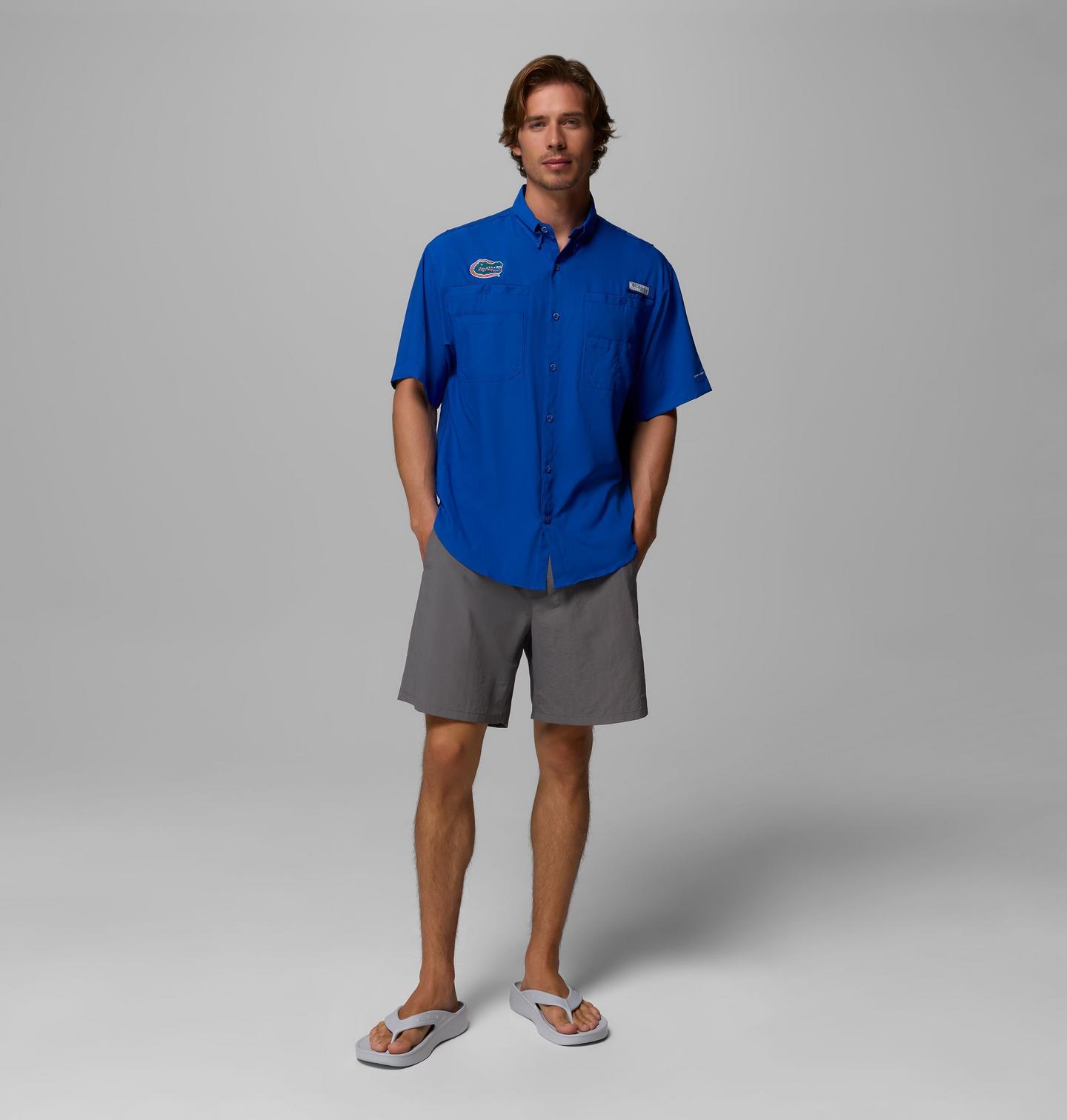 Мужская рубашка Columbia Collegiate PFG Tamiami Short Sleeve Shirt - Florida, цвет: Fla - Azul — фото 2