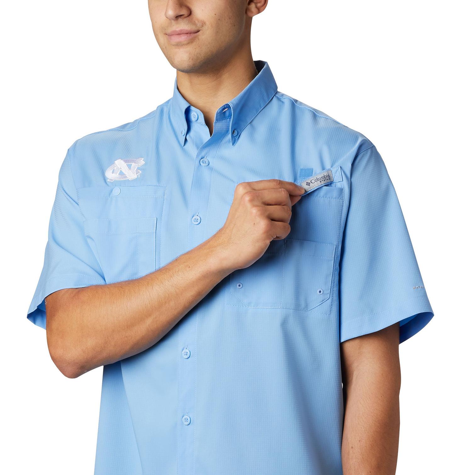 Мужская рубашка Columbia Collegiate PFG Tamiami Short Sleeve Shirt - North Carolina, цвет: Белый — фото 4