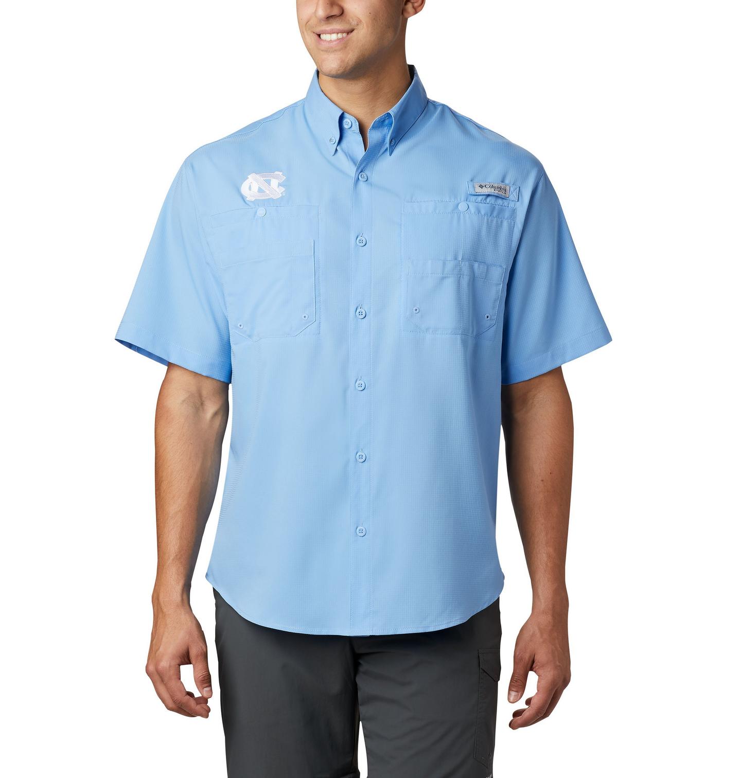 Мужская рубашка Columbia Collegiate PFG Tamiami Short Sleeve Shirt - North Carolina, цвет: Белый — фото 1