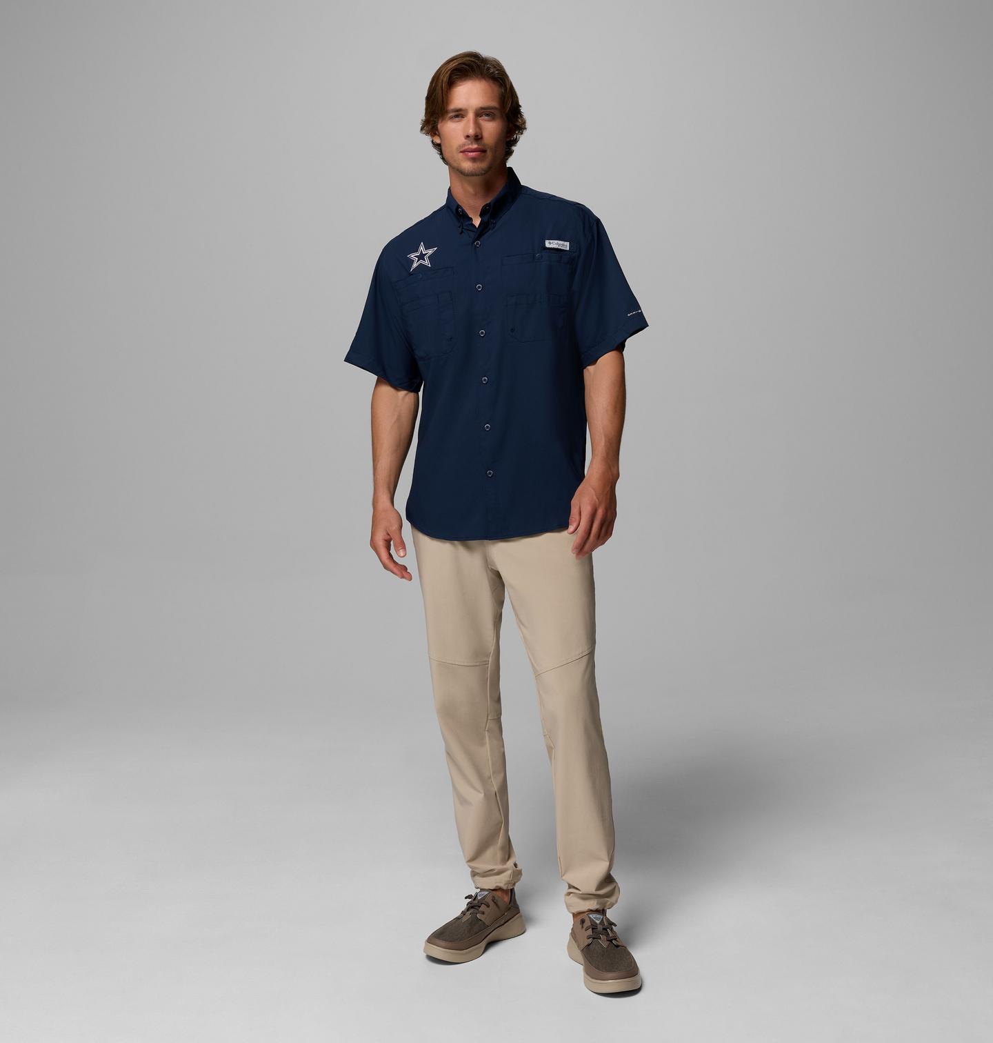 Мужская рубашка Columbia PFG Tamiami Short Sleeve Shirt - Dallas Cowboys, цвет: Тёмно-синий — фото 2