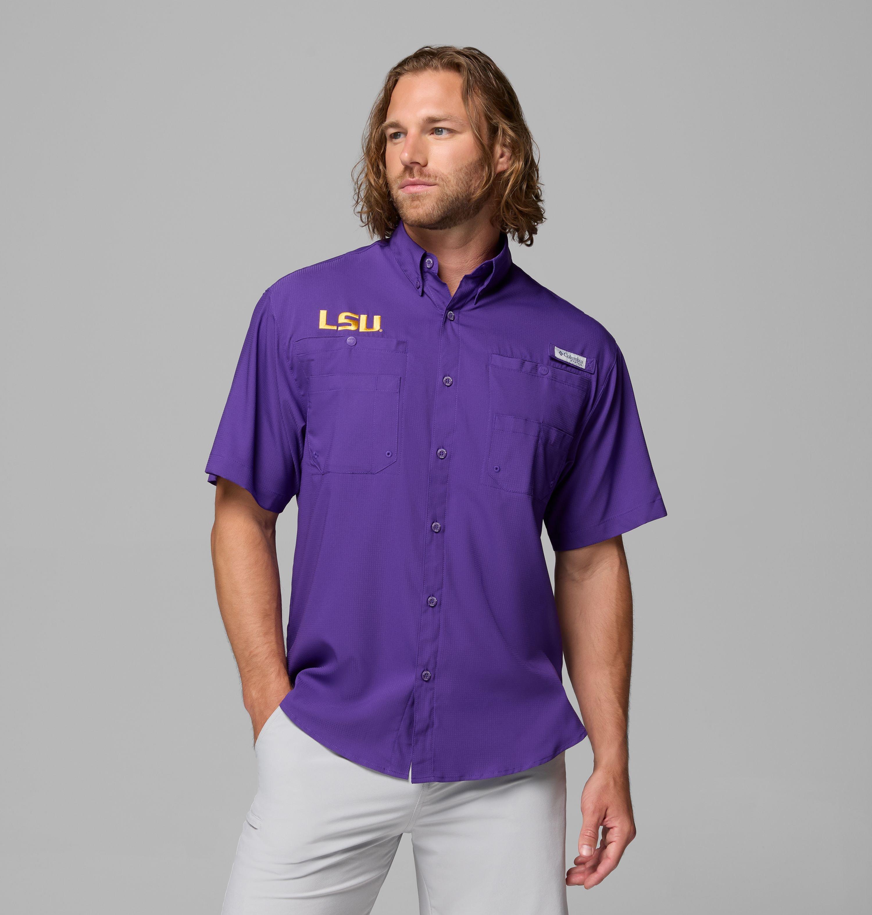 Columbia Men's Collegiate PFG Tamiami  Short Sleeve Shirt - LSU-