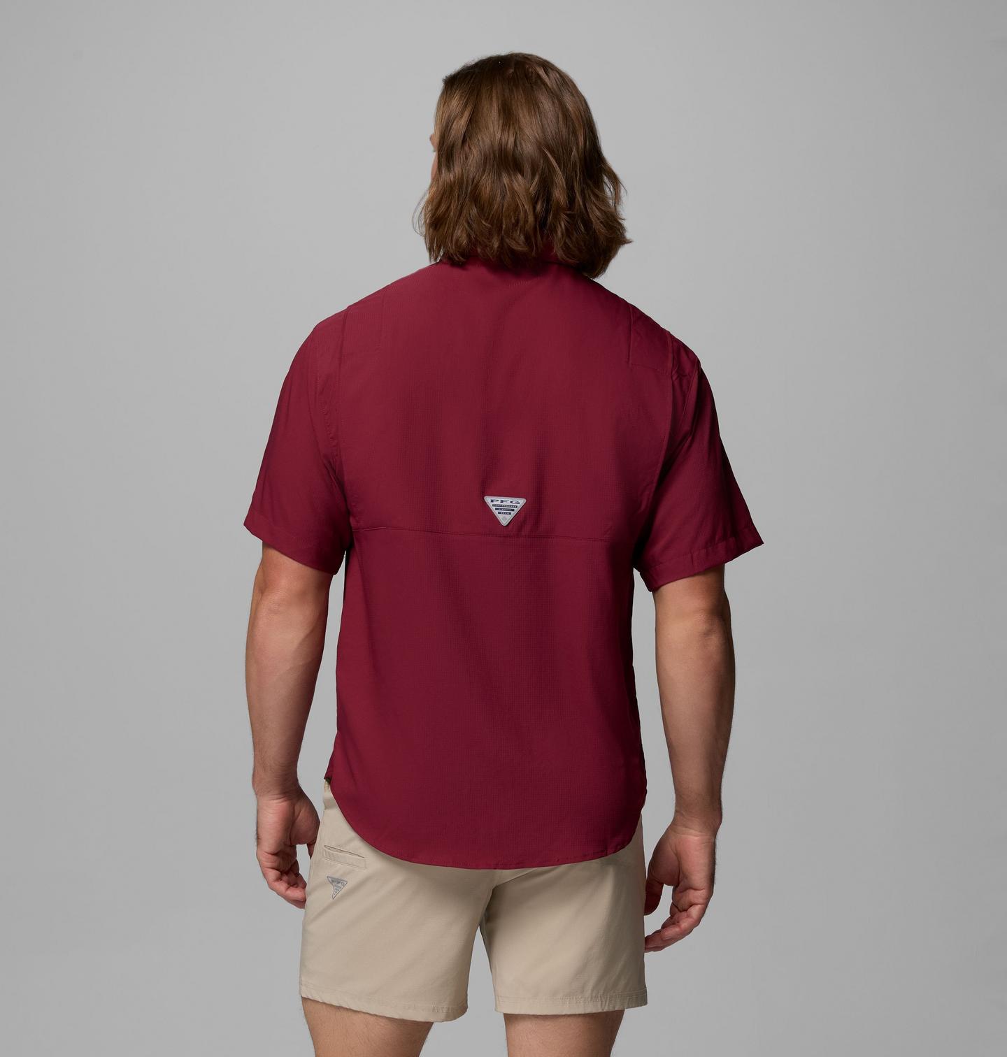 Мужская рубашка Columbia Collegiate PFG Tamiami Short Sleeve Shirt - Florida State, цвет: Каберне — фото 3
