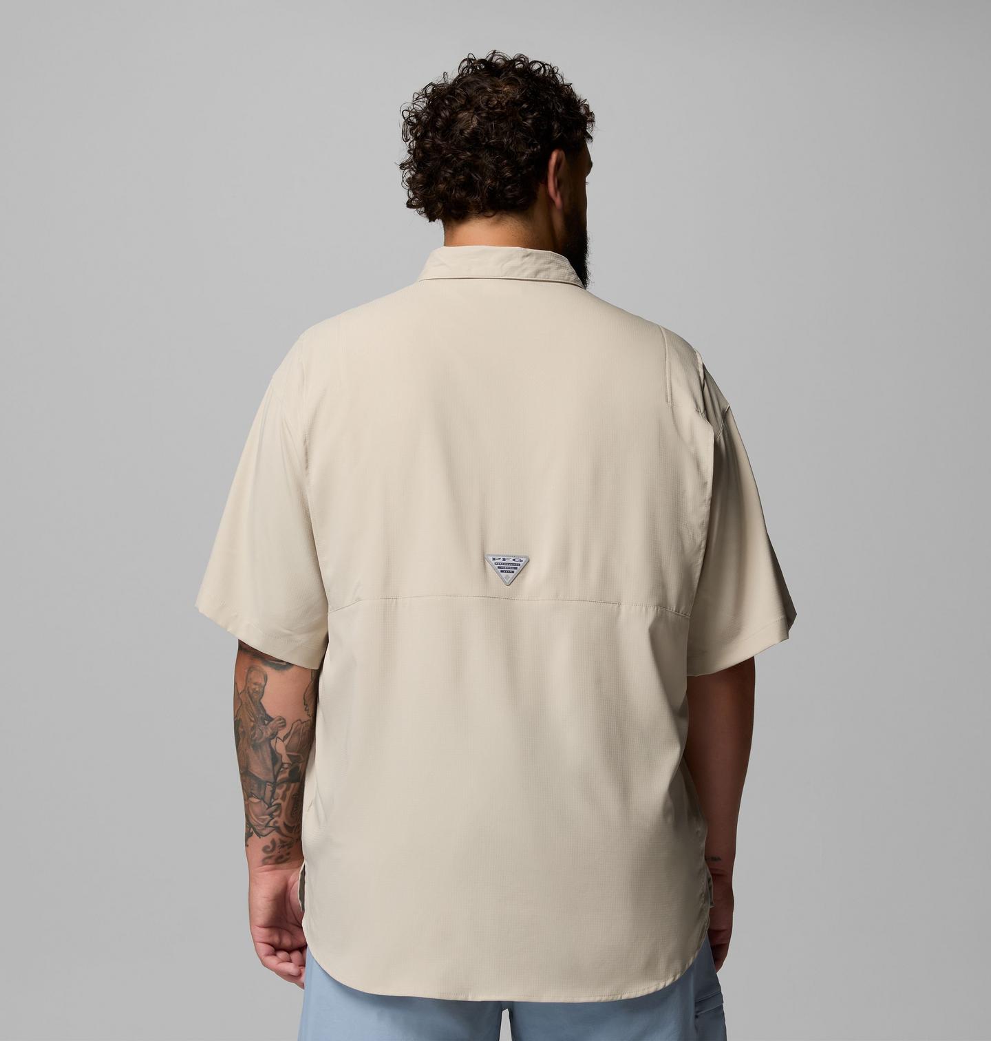 Мужская рубашка Columbia Collegiate PFG Tamiami Short Sleeve Shirt - Big - Oklahoma, цвет: Серо-бежевый — фото 3
