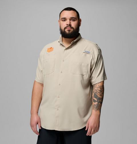 Мужская рубашка Columbia Collegiate PFG Tamiami Short Sleeve - Big - Clemson, цвет: Серо-бежевый
