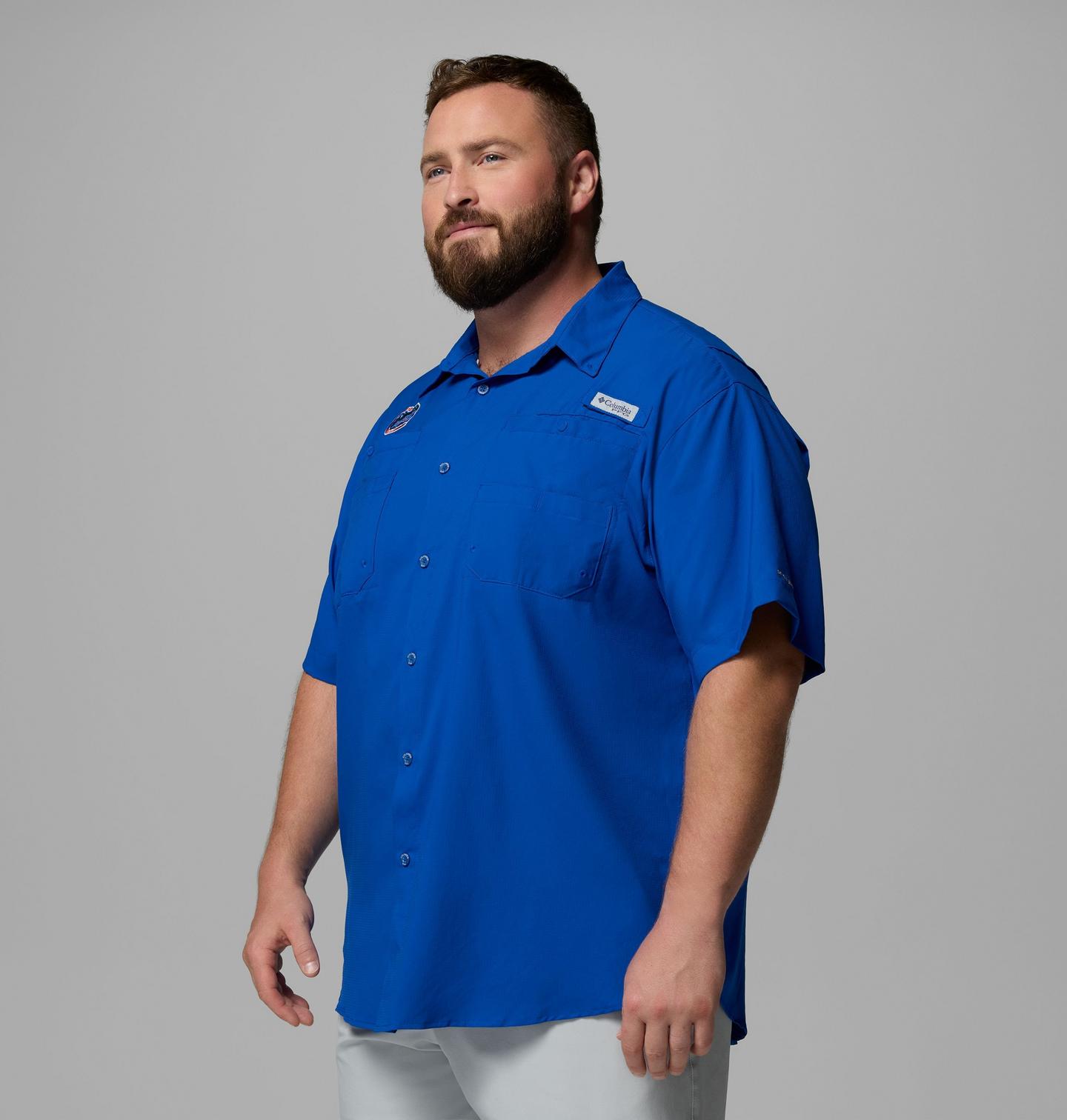 Мужская рубашка Columbia Collegiate PFG Tamiami Short Sleeve Shirt - Big - Florida, цвет: Fla - Azul — фото 3