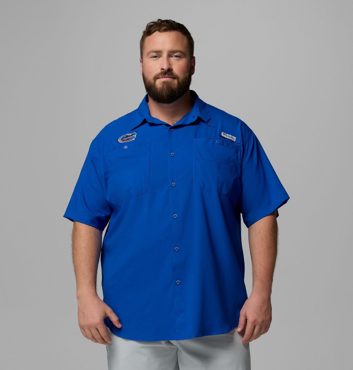 Мужская рубашка Columbia Collegiate PFG Tamiami Short Sleeve Shirt - Big - Florida, цвет: Fla - Azul — фото 1