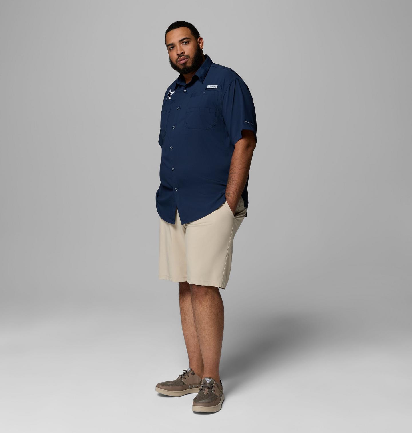 Мужская рубашка Columbia PFG Tamiami Short Sleeve Shirt - Big - Dallas Cowboys, цвет: Тёмно-синий — фото 2