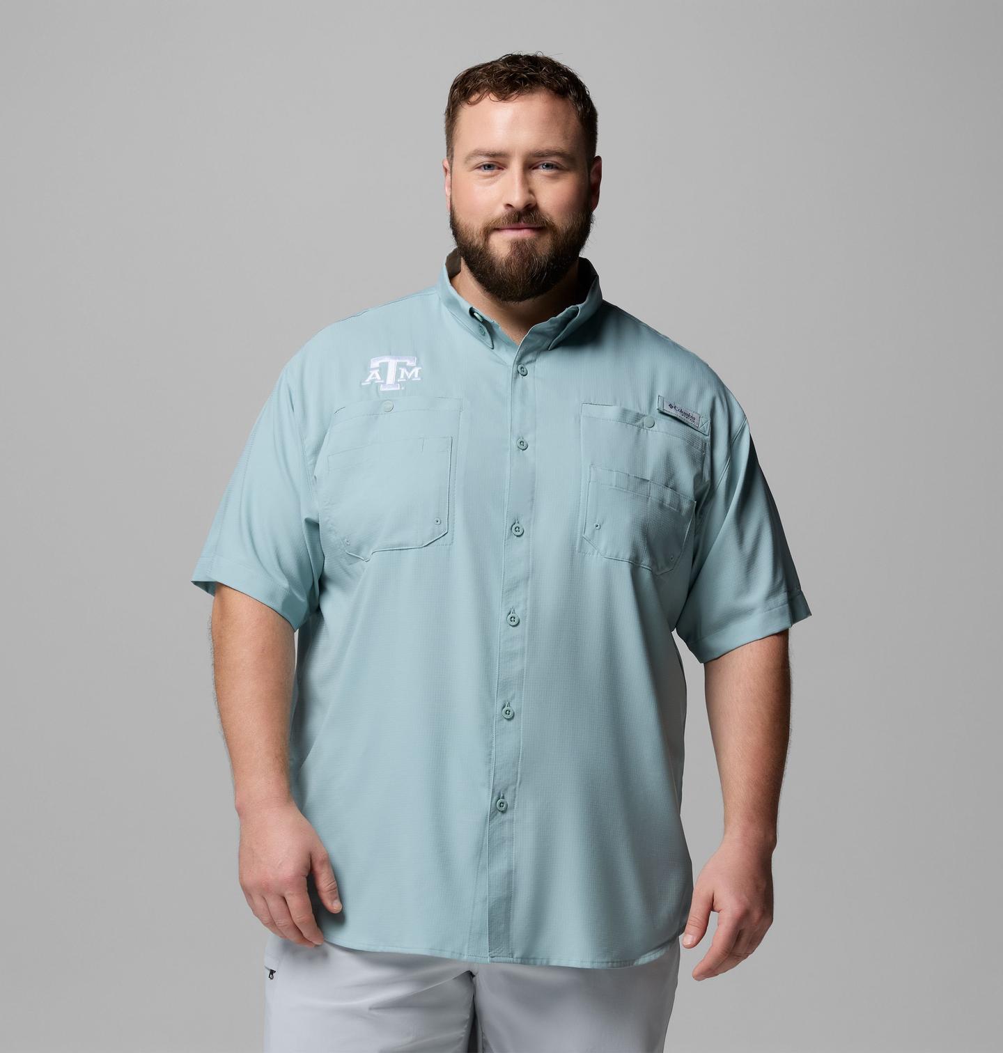 Мужская рубашка Columbia Collegiate PFG Tamiami Short Sleeve Shirt - Big - Texas A&M, цвет: Синий — фото 1