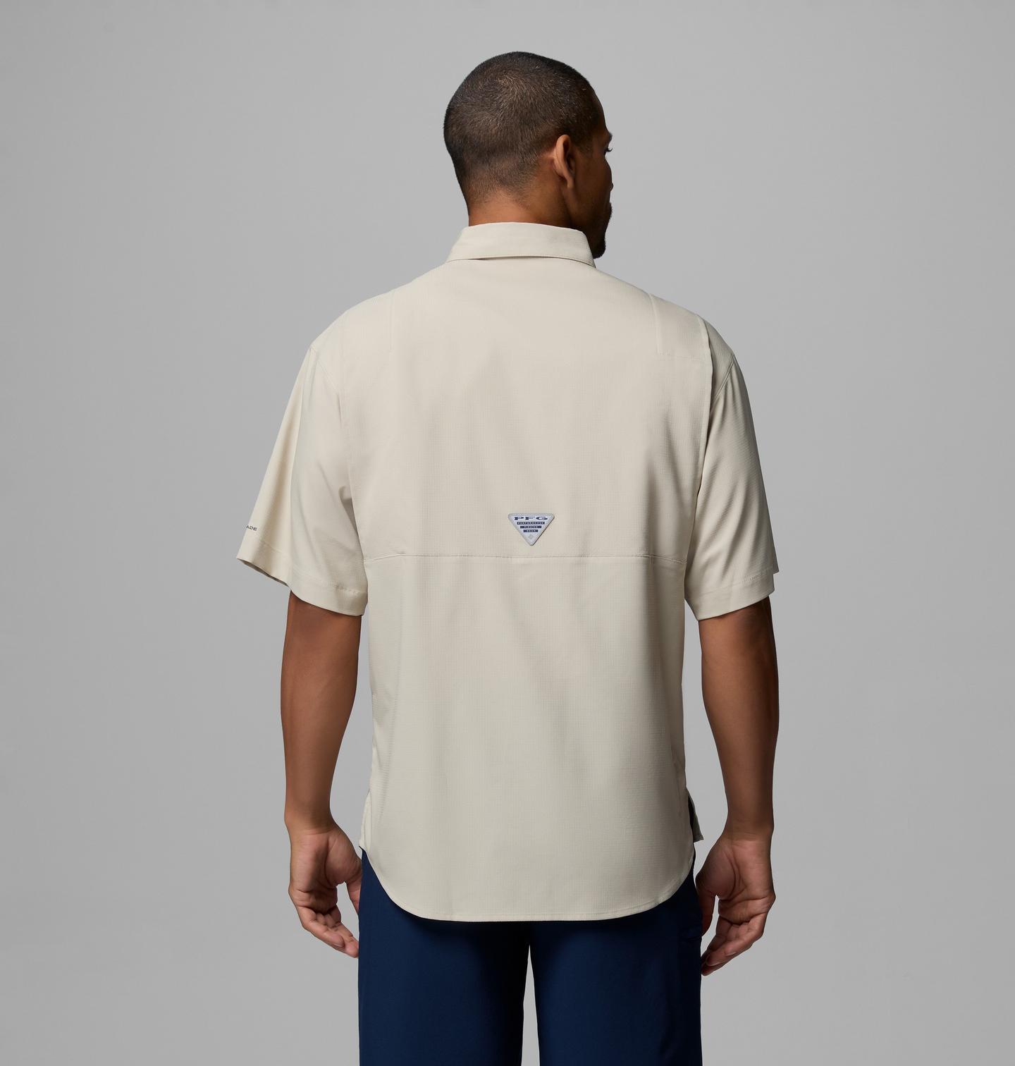 Мужская рубашка Columbia Collegiate PFG Tamiami Short Sleeve Shirt - Tall - Clemson, цвет: Серо-бежевый — фото 3