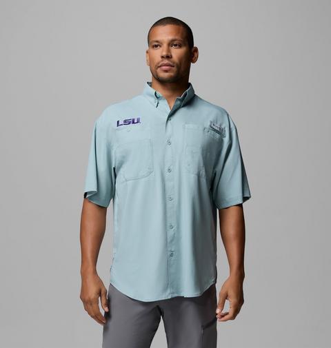 Мужская рубашка Columbia Collegiate PFG Tamiami Short Sleeve - Tall - Louisiana, цвет: Синий