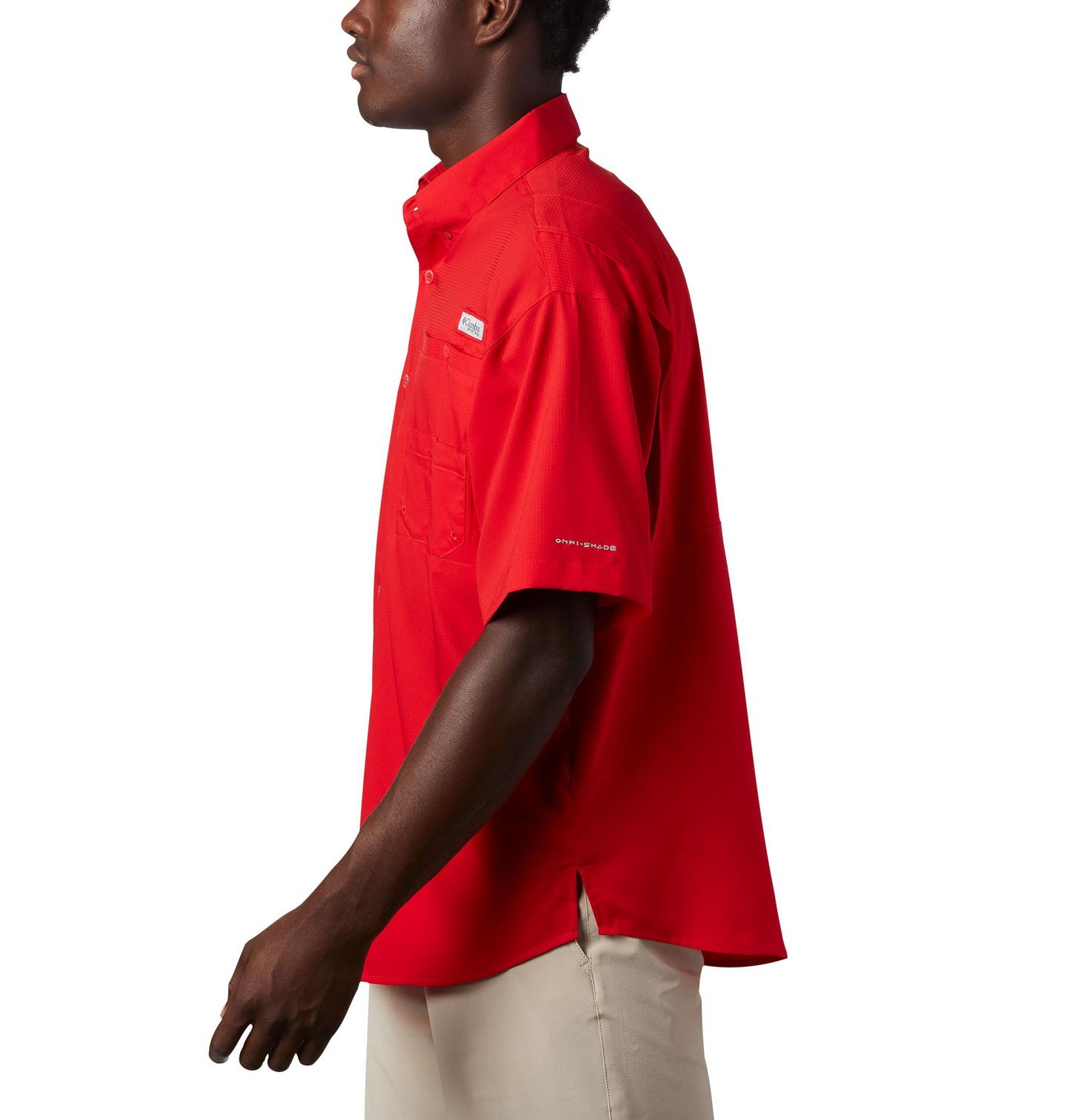 Мужская рубашка Columbia Collegiate PFG Tamiami Short Sleeve Shirt - Tall - Georgia, цвет: Яркий красный — фото 2
