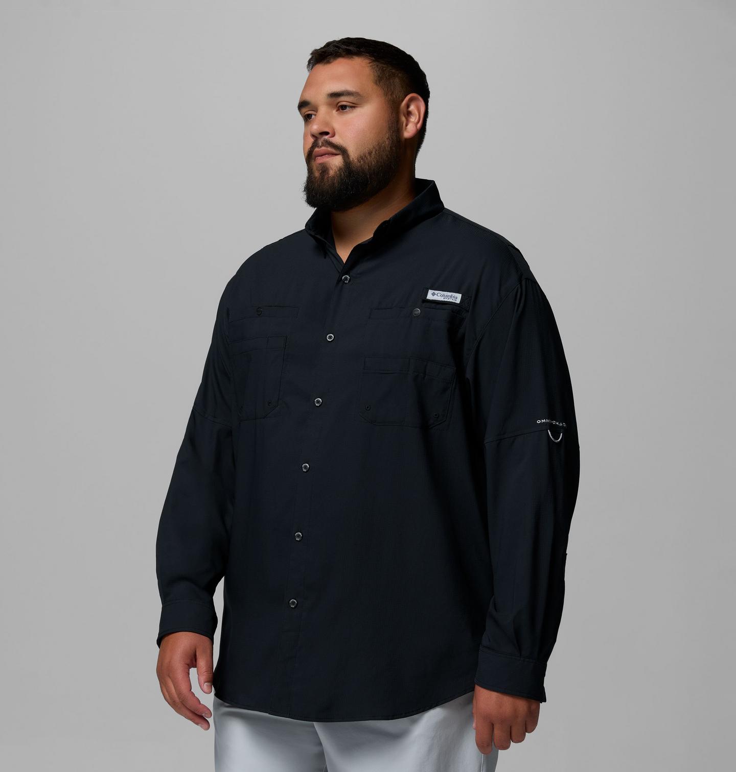 Мужская рубашка Columbia PFG Tamiami II Long Sleeve Shirt - Big, цвет: Чёрный — фото 4