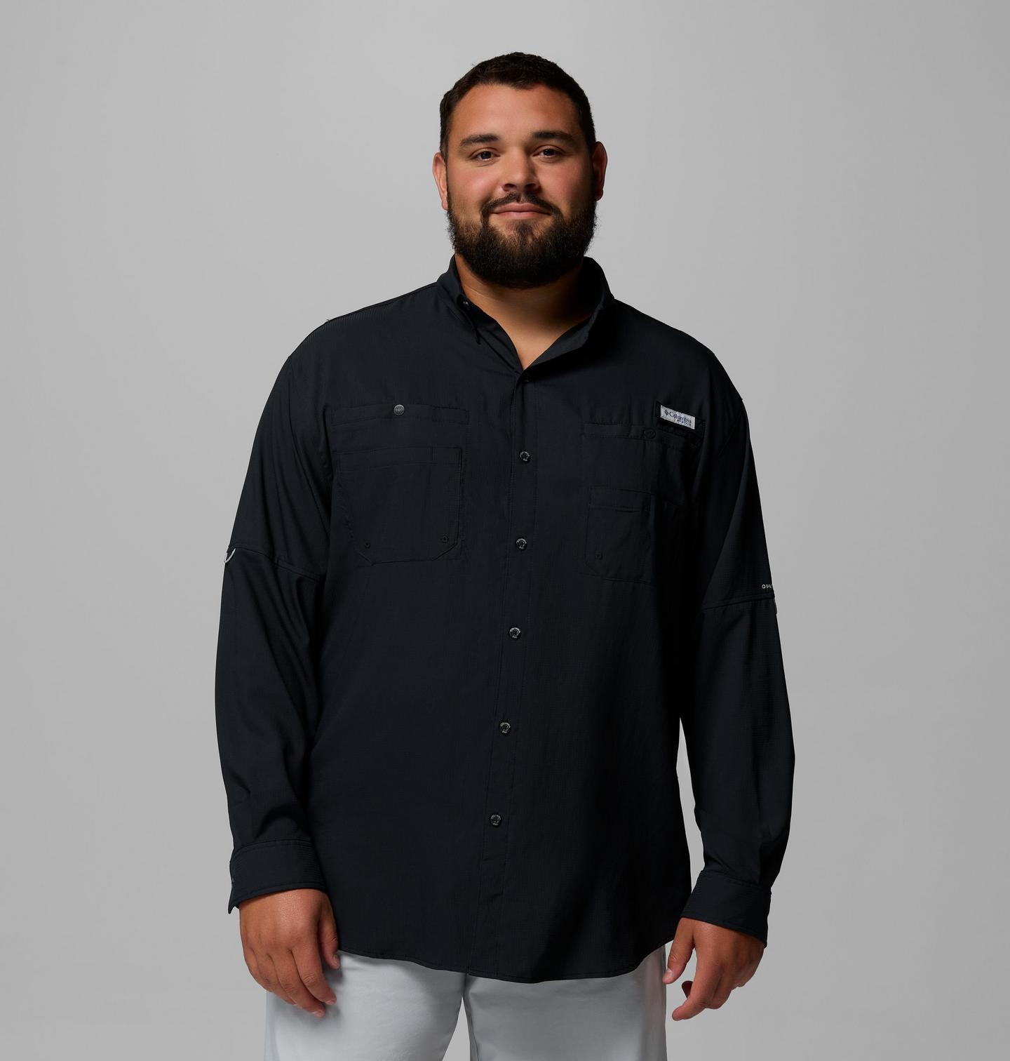 Мужская рубашка Columbia PFG Tamiami II Long Sleeve Shirt - Big, цвет: Чёрный — фото 1