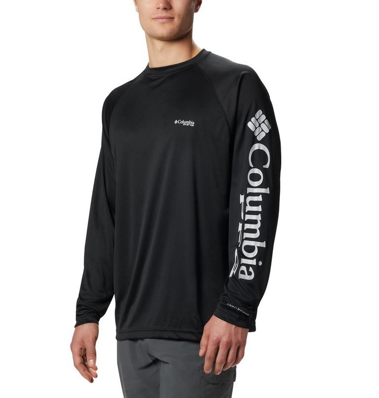Men's PFG Terminal Tackle Long Sleeve Shirt, Color: Black, Cool Grey Logo, image 1