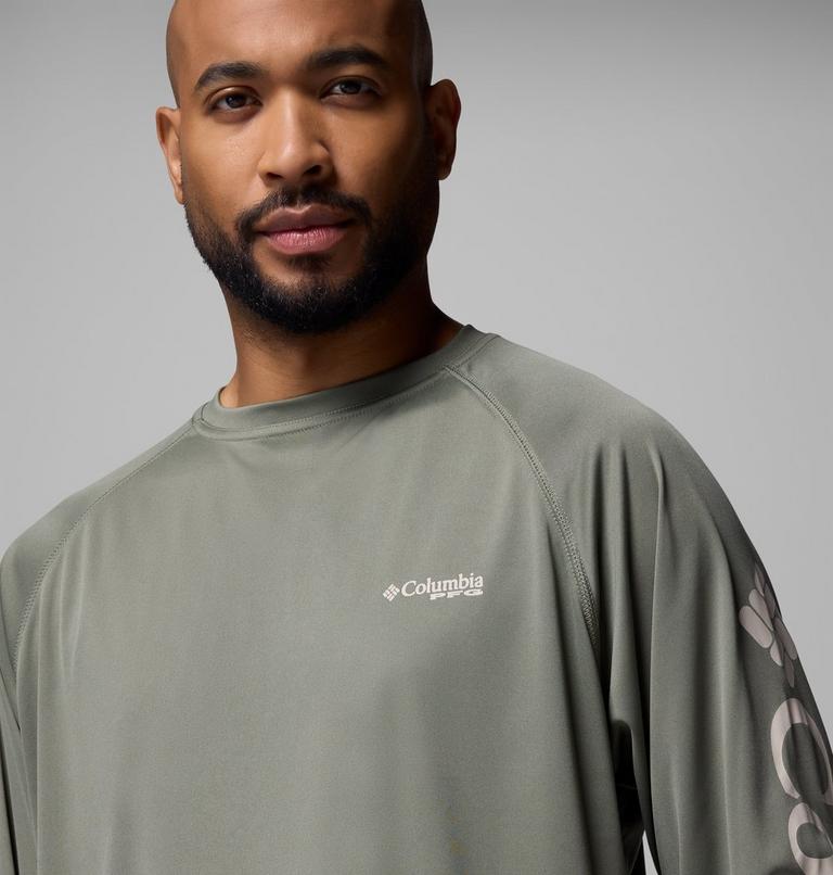 Men's PFG Terminal Tackle Long Sleeve Shirt, Color: Cypress, Dark Stone Logo, image 5