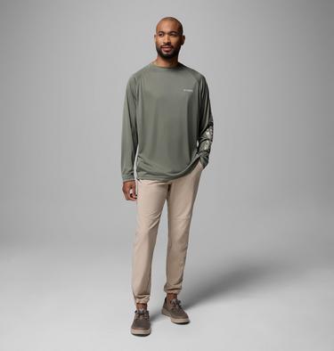 Men's PFG Terminal Tackle Long Sleeve Shirt, Color: Cypress, Dark Stone Logo, image 4