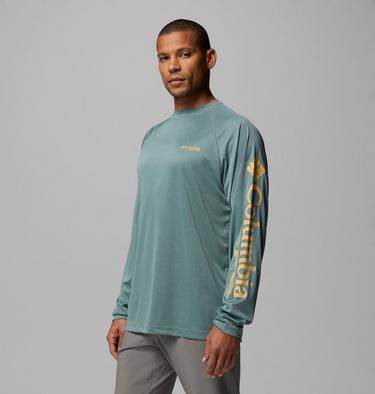 Men's Terminal Tackle Long Sleeve Technical T-Shirt, Color: Metal Heather, Light Camel Logo, image 8