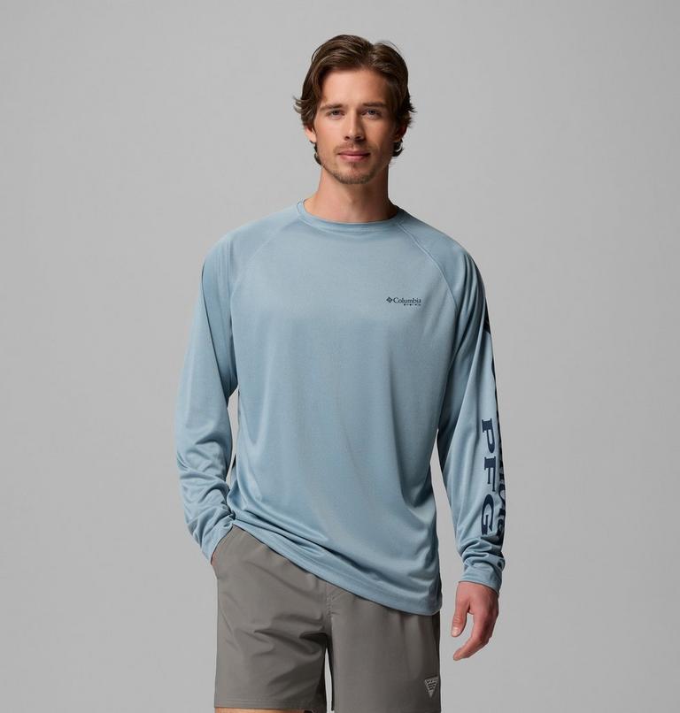 Men's Terminal Tackle Long Sleeve Technical T-Shirt, Color: Dockside Blue Heather, Collegiate Navy L, image 1