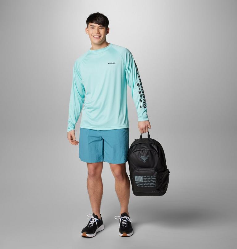 Men's PFG Terminal Tackle Long Sleeve Shirt, Color: Gulf Stream, Black Logo, image 3