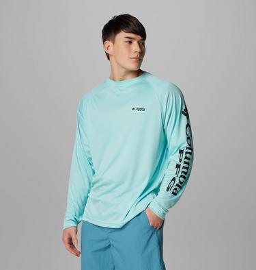 Men's PFG Terminal Tackle Long Sleeve Shirt, Color: Gulf Stream, Black Logo, image 4