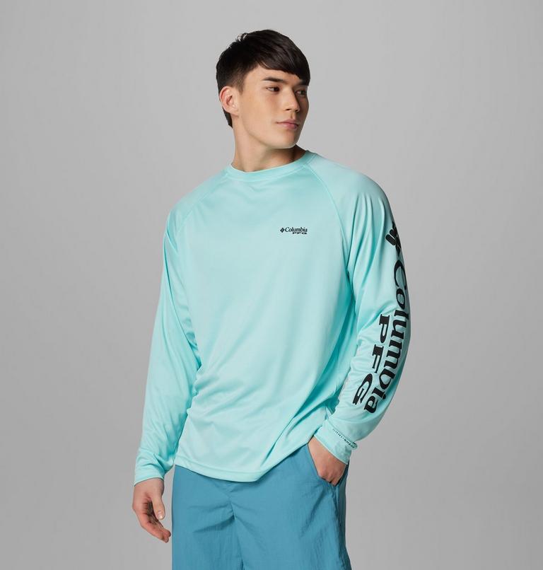 Men's PFG Terminal Tackle Long Sleeve Shirt, Color: Gulf Stream, Black Logo, image 4