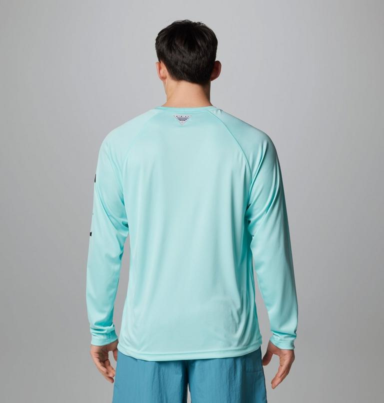 Men's PFG Terminal Tackle Long Sleeve Shirt, Color: Gulf Stream, Black Logo, image 2