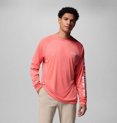 Men's PFG Terminal Tackle Long Sleeve Shirt, Color: Melonade, White Logo, image 1