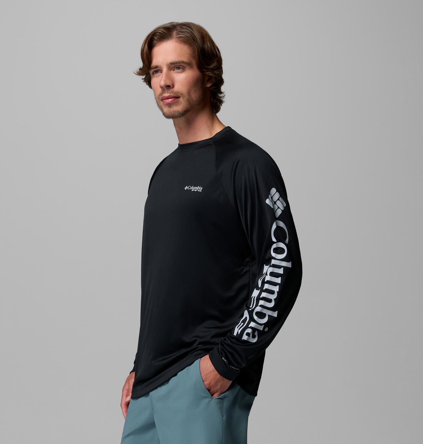 Мужская рубашка Columbia PFG Terminal Tackle Long Sleeve Shirt - Tall, цвет: Чёрный / Серый — фото 3