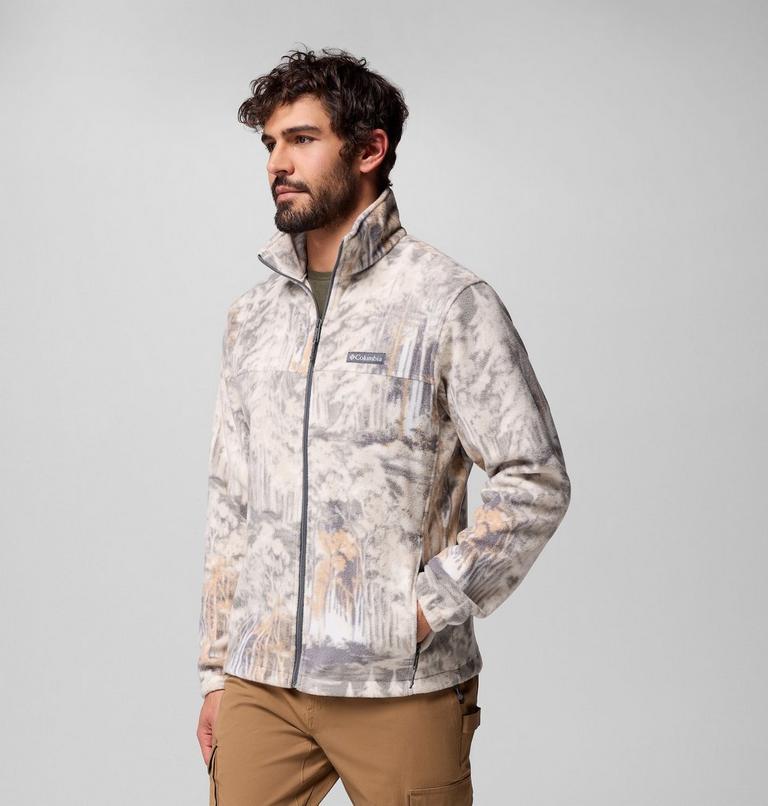 Men’s Steens Mountain Printed Fleece Jacket, Color: City Grey Deschutestrees, image 4