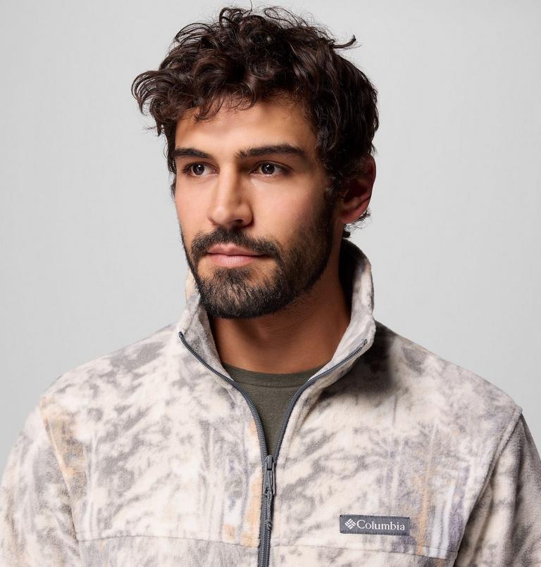 Men’s Steens Mountain Printed Fleece Jacket, Color: City Grey Deschutestrees, image 6