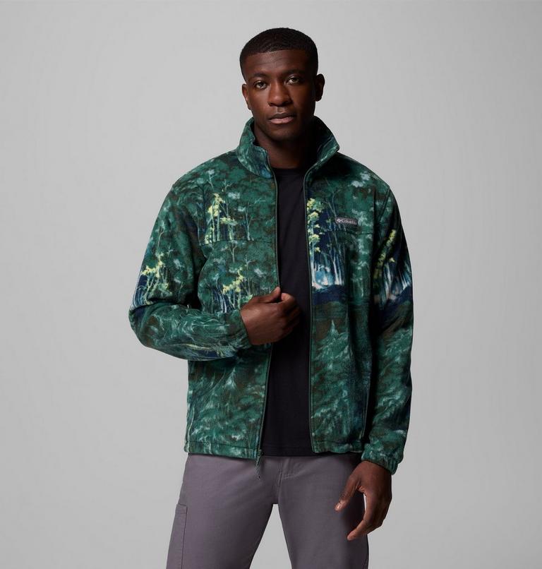 Men’s Steens Mountain Printed Fleece Jacket, Color: Rain Forest Deschutestrees, image 5