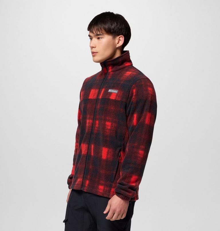 Men’s Steens Mountain Printed Fleece Jacket, Color: Sail Red Omblur, image 4