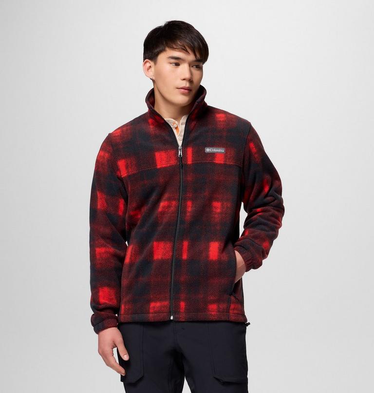 Men’s Steens Mountain Printed Fleece Jacket, Color: Sail Red Omblur, image 1