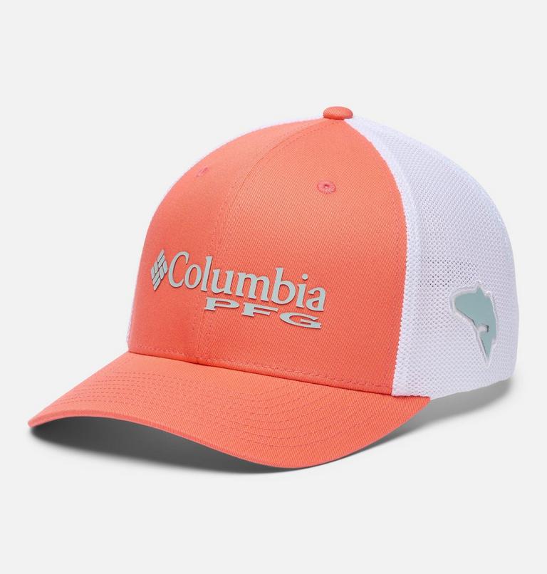 PFG Logo Mesh Ball Cap, Color: Melonade, White, Redfish, image 1