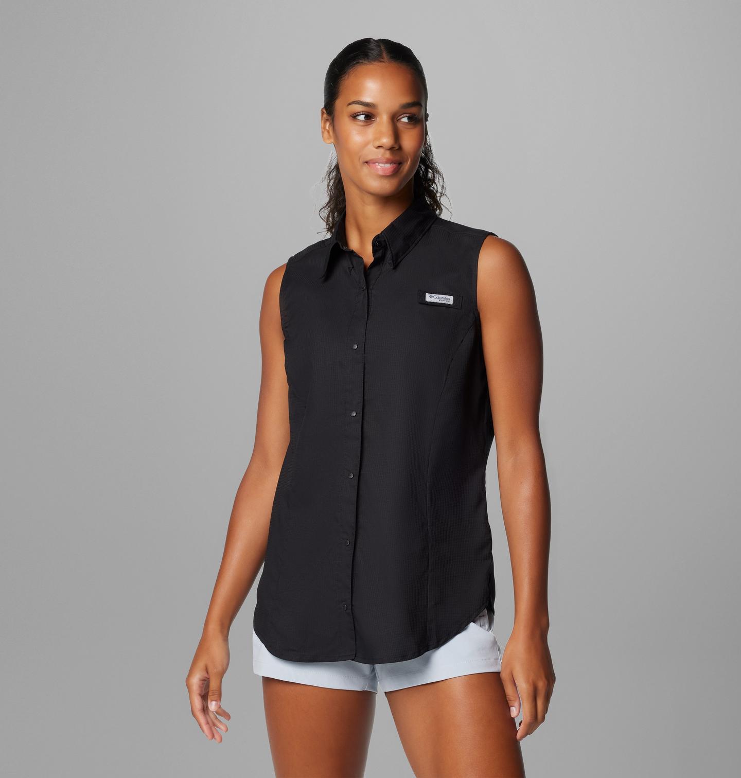 Женская рубашка Columbia PFG Tamiami Sleeveless Shirt, цвет: Чёрный — фото 1