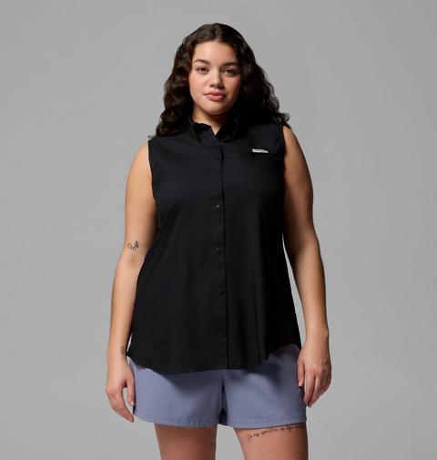 Женская рубашка Columbia PFG Tamiami Sleeveless Shirt - Plus Size, цвет: Чёрный
