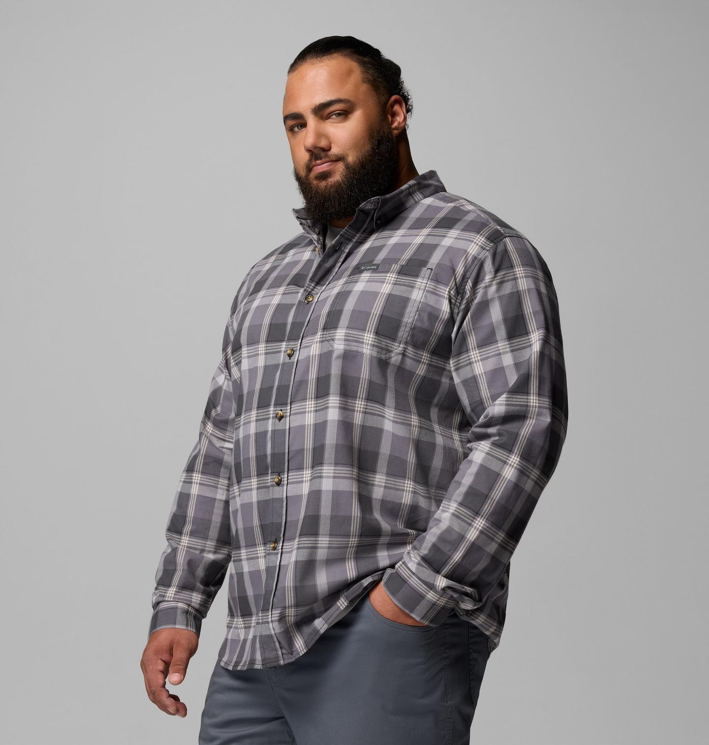 Мужская рубашка Columbia Rapid Rivers II Long Sleeve Shirt - Big, цвет: Чёрный клетчатый — фото 4
