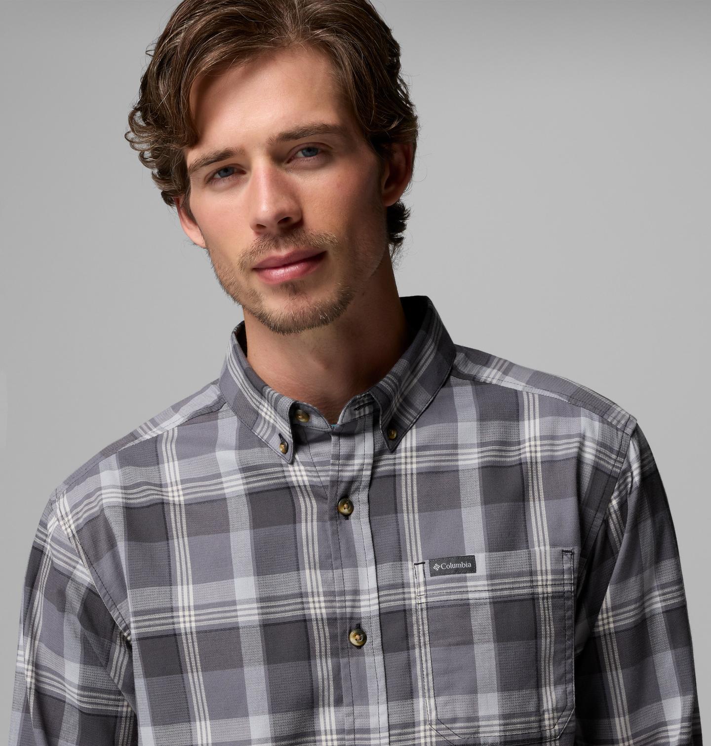 Мужская рубашка Columbia Rapid Rivers II Long Sleeve Shirt - Tall, цвет: Чёрный клетчатый — фото 4