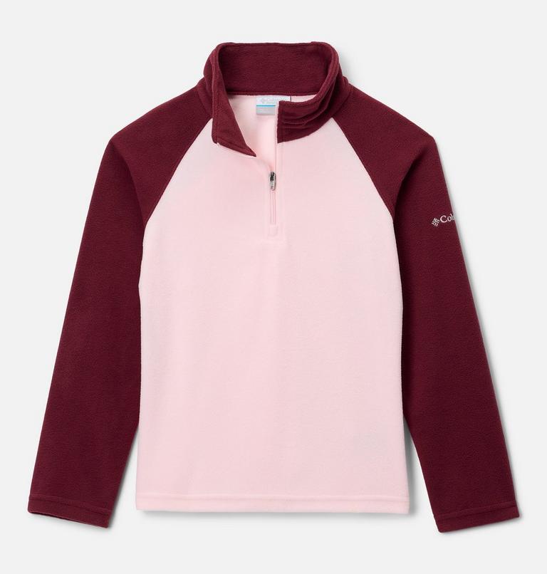 Girls’ Glacial Fleece Quarter Zip Pullover, Color: Satin Pink, Rich Wine, image 1