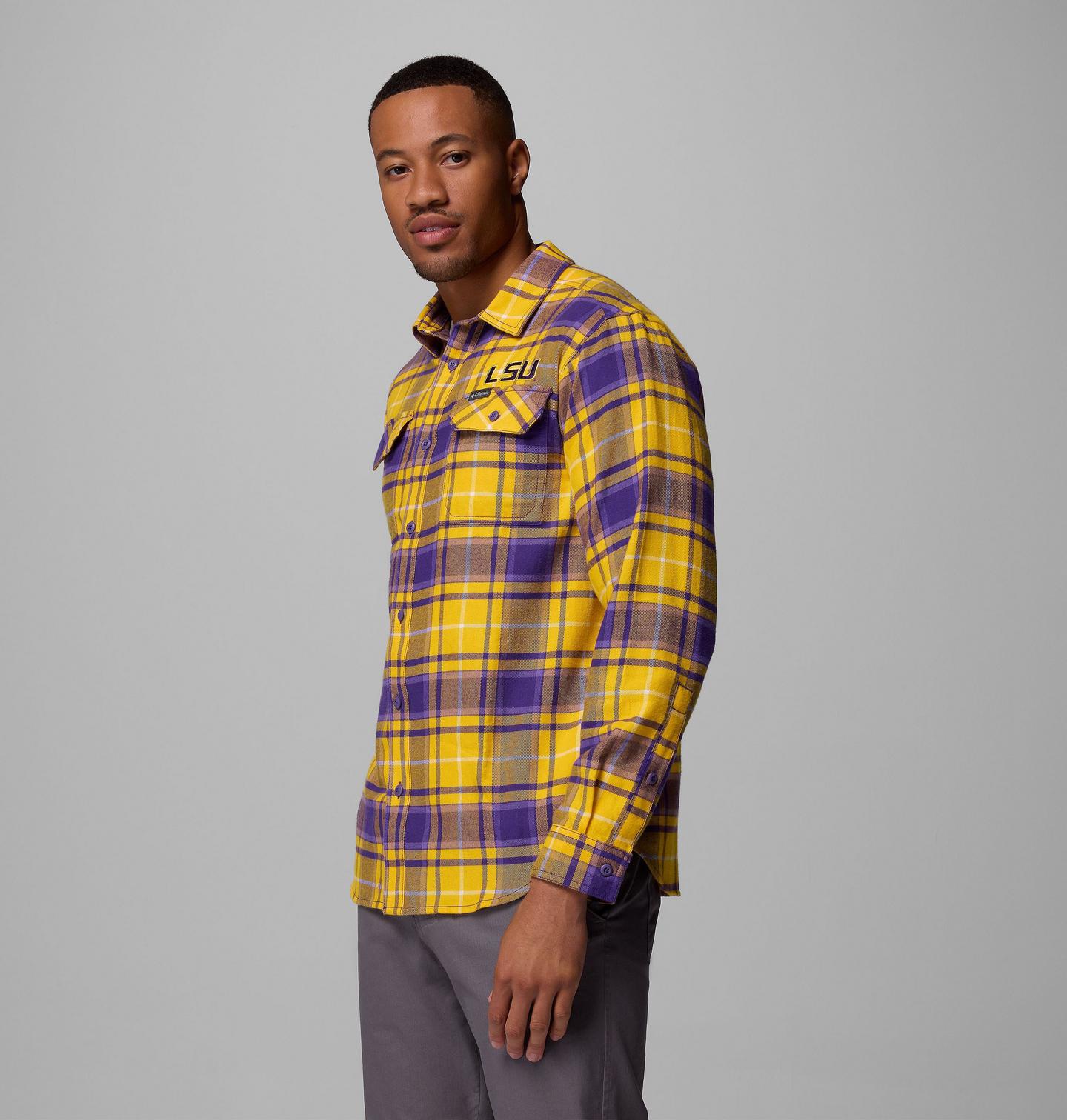 Мужская рубашка Columbia Collegiate Flare Gun Flannel Long Sleeve Shirt - LSU, цвет: Яркий фиолетовый — фото 3