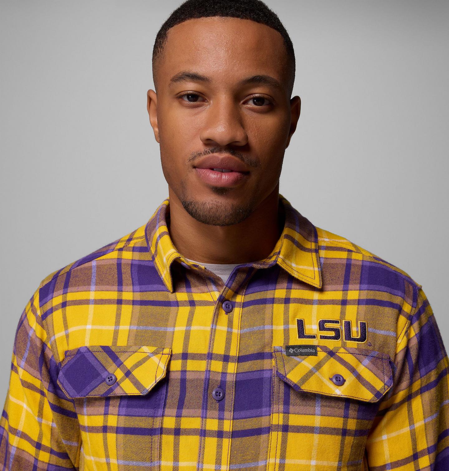 Мужская рубашка Columbia Collegiate Flare Gun Flannel Long Sleeve Shirt - LSU, цвет: Яркий фиолетовый — фото 4